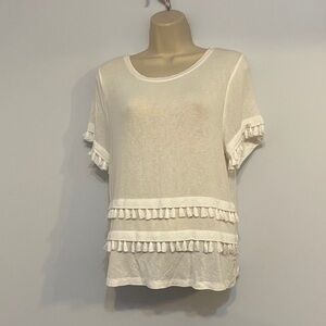 4/$35 H&M crop tee white tassels M short sleeve